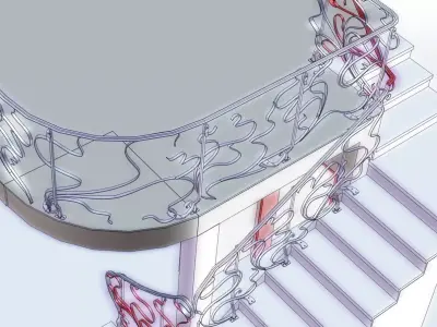 Handrail artistic with wrought metal french art nouveau 3D model