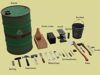 Tools Pack - 30 Textured Assets Low-poly 3D model