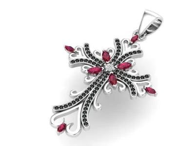 Cross Pendant Ruby Stones G-715 3D print model