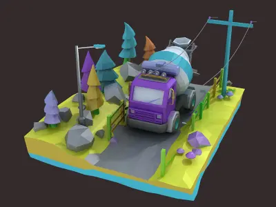 low poly truck camion mixer truck cargo heavy motortruck 3D model