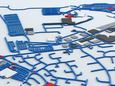 London Luton LTN Airport Roads Buildings and Public Transport 3D model