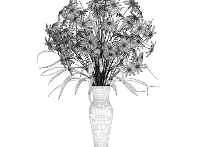 Purple Flowers in Glass Vase 3D model