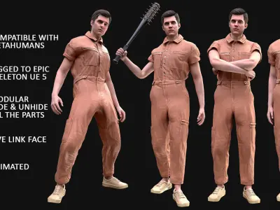 Man in Overalls 1 - Modular - Rigged Low-poly 3D model