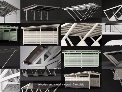 Wooden and metall carport 3D Model Pack