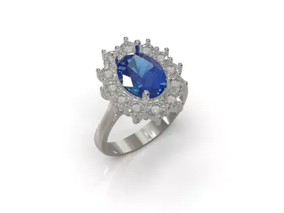 Luxurious Blue Sapphire and Diamond Ring jr00349 3D print model