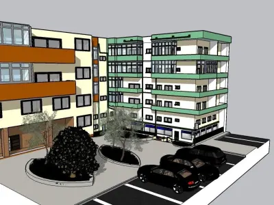 3D building apartment with cars parked 3D model