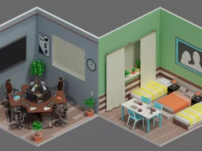 Cartoon interior 2 Low-poly 3D model