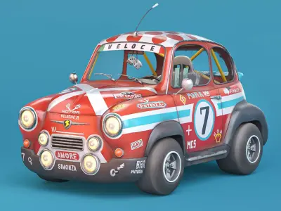 Super fury cartoon rally lowpoly car Low-poly 3D model