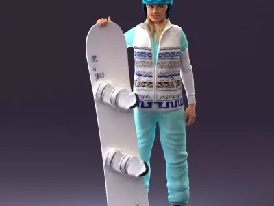 Blonde woman with snowboard 0934 3D model