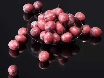 Plums on a plate Low-poly 3D model