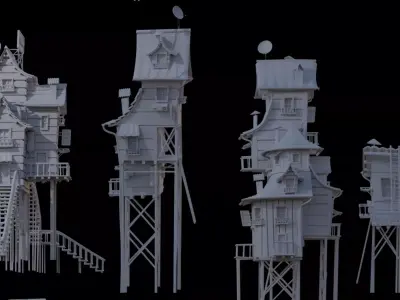 Houses concept art pack of 4  3D model