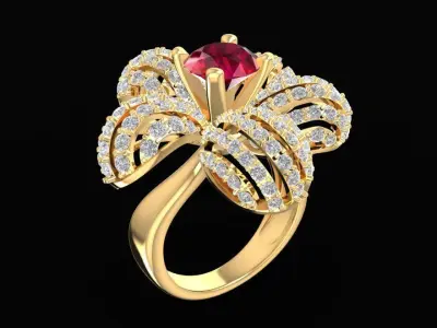 Luxury Ruby Flower Diamond Ring for Women 3D Model 1677 3D print model