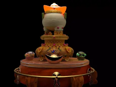 Chinese treasure bowl  Low-poly 3D model