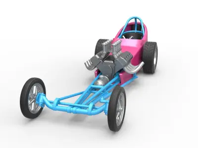 Front engine old school dragster with shell V5 Scale 1 to 25 3D print model