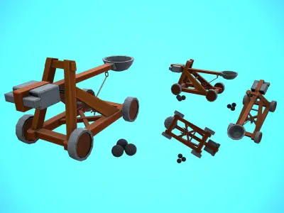 CATAPULT MEDIEVAL CARTOON STYLIZED Low-poly 3D model