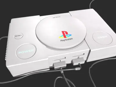 playstation console with two controllers Low-poly 3D model