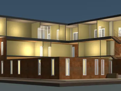 Home office in cutaway section 25-04 3D model