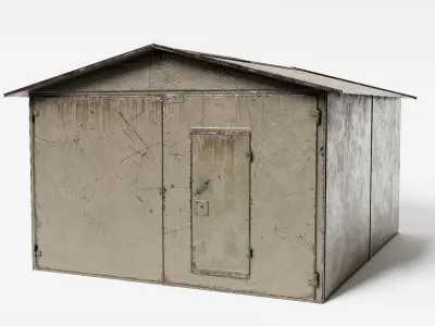 pack of 3 color old metal  damaged car garages da1 Low-poly 3D model