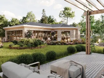Office Interior and Winter Garden Exterior Design 3D Model 3D model