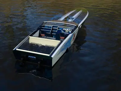 Cigarette fast commuter boat with engine 3D model
