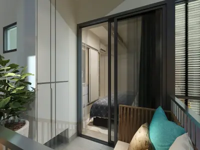 Bedroom modern bathroom design with glass shower stall 3D model