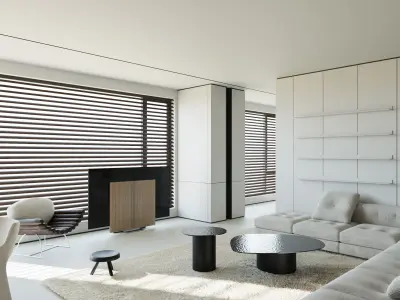 Modern Cream Style Living and Dining Room Interior Scene 3D model