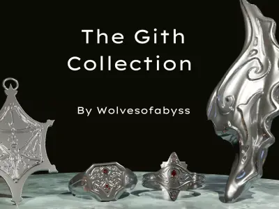 Gith Jewelry set 3D Printable rings ear cuffs necklace pendant  3D print model