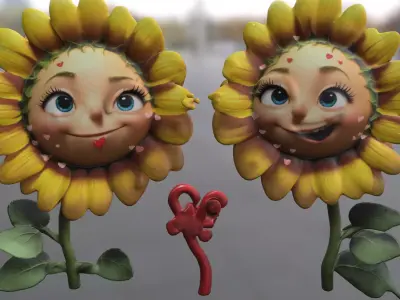 Cute Sunflower Couple 3D model