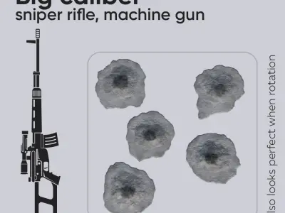 15 Bullet Hole Decals Pack on Concrete Wall 4 Texture