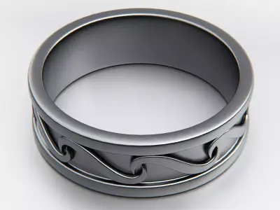 Waveflow Engraved Band Ring - Modern Metallic 3D Print Model 3D print model