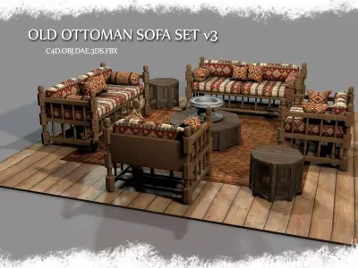 Old Ottoman Sofa Set v3 3D model