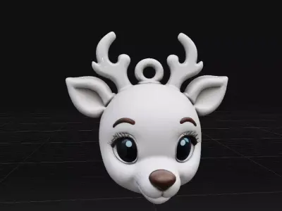 Cute Reindeer Face Keychain Christmas Animal Keyring 3D Print  3D print model