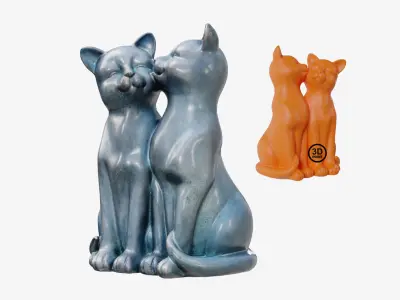 3Dscan Cats Cuddle Low-poly 3D model