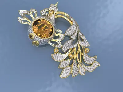 Brooch Gold Fish with Gems 3D print model
