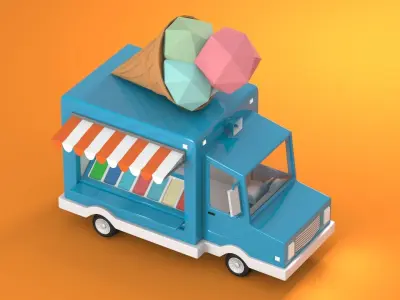 Ice Cream Truck Low-poly 3D model