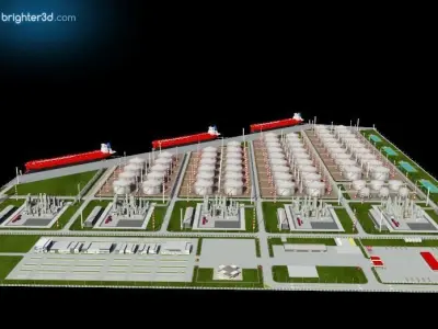 refinery industry area with ship 3D model