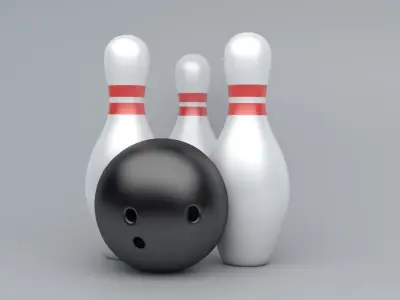 Bowling ball and pins Low-poly 3D model
