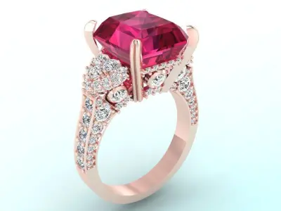 Gemstone rings - Rectangular stone ring - Diamond rings -  N3776 3D print model