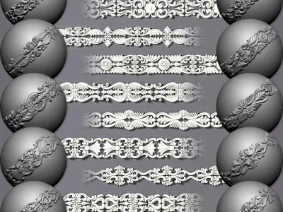 100 Seamless Trim Ornament Brushes 4K Alpha and 3DModels 3D model