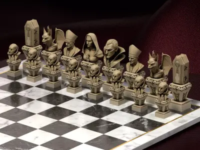 Vampire Horror Chess Pieces Set of 6 - Dracula Nosferatu STL 3D print model