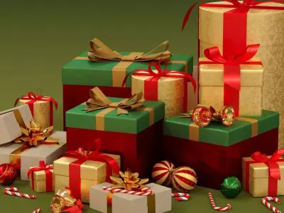 Christmas Set golden gift box 3D model
