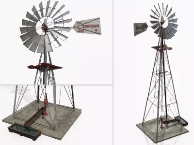 Old Windmill With Water Pump Low-poly 3D model