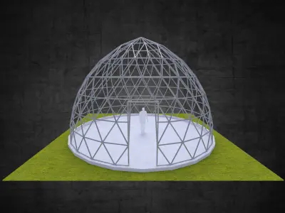 Pointed dome geodesic triangulated structure wire frame struts  Low-poly 3D model