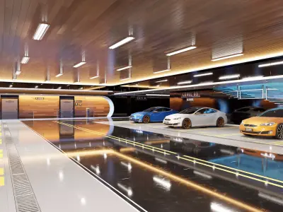 Modern Underground Luxury Car Park - Garage 3D Model 3D model