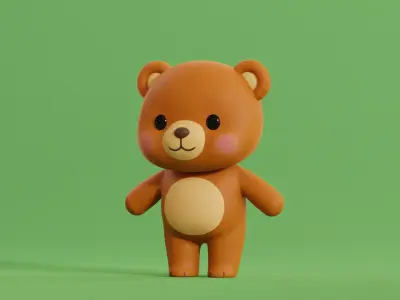 Cartoon Bear  Cute Chibi Kawaii  Illustration  Low-poly 3D model