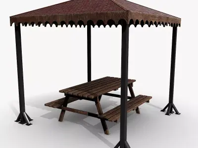 Covered Picnic Area Park Gazebo Low-poly 3D model