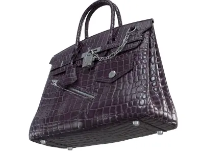 Hermes Birkin Rock Bag Purple Crocodile Low-poly 3D model