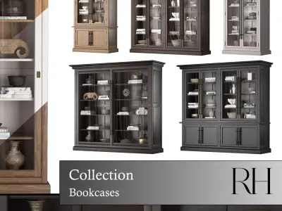 Bookcases display cabinet with glass doors 3D Model Collection