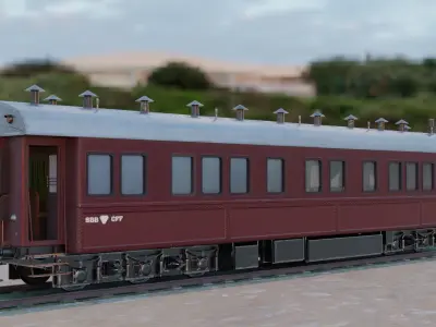 Steam Passengers Car Low-poly 3D model Low-poly 3D model Low-poly