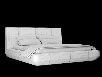 Bed with pillows and blanket 005 3D model